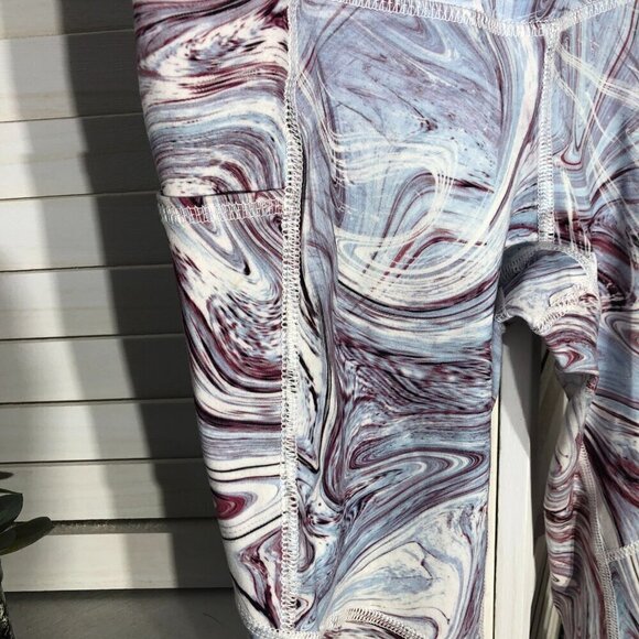 Cardio Works Leggings Swirl Blue Wine High Waist Pockets M - Picture 3 of 8